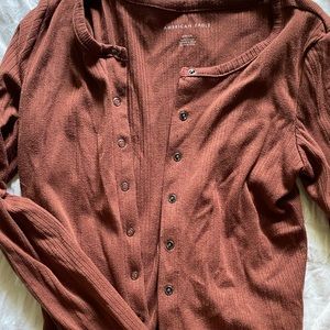 American Eagle Brown Thrifted Henley Top